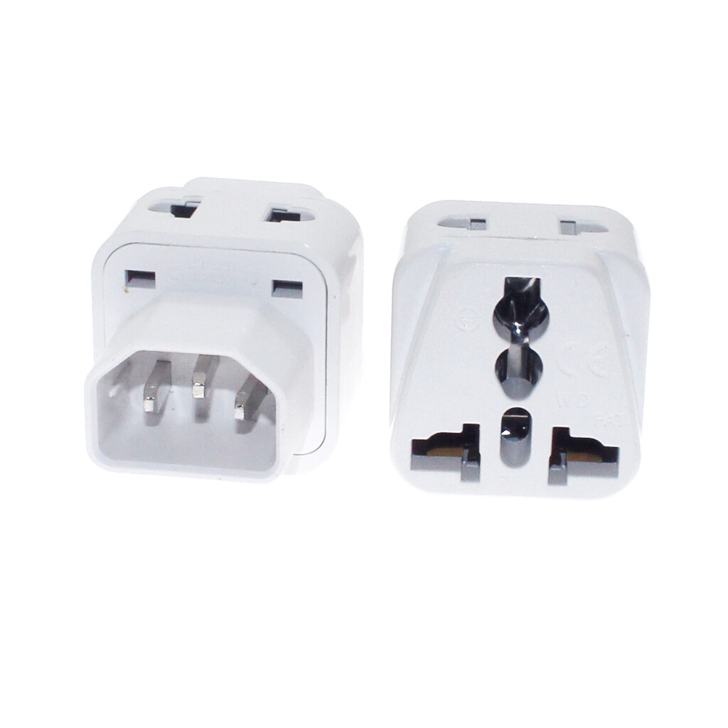 Phích cắm kết nối nguồn IEC 320 C14 UPS, ổ cắm đa năng 10A 250V AU/US/UK/EU sang Bộ chuyển đổi nguồn C14 nam đen/trắng