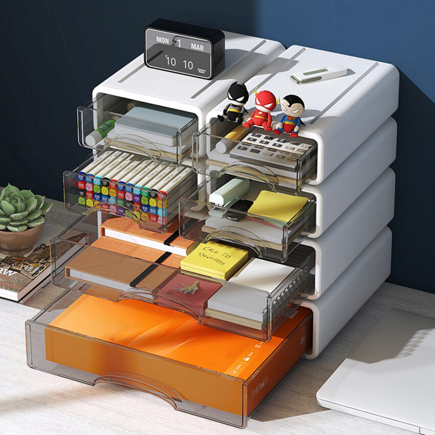 tackable Office Organizer with Drawers,Desk Storage Box with Drawers,Plastic Desktop Stationery Supplies Organizers,Desktop Box for Office School Home ราคา 98 บาท*ส่งฟรี