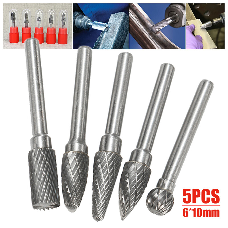 5 cái đôi rãnh dũa quay 6 × 10mm dụng cụ cầm tay dũa quay c-utter mũi khoan Bộ hoàn thiện khuôn kim loại đôi rãnh khắc gỗ phay c-utter chế biến gỗ khoan kim loại