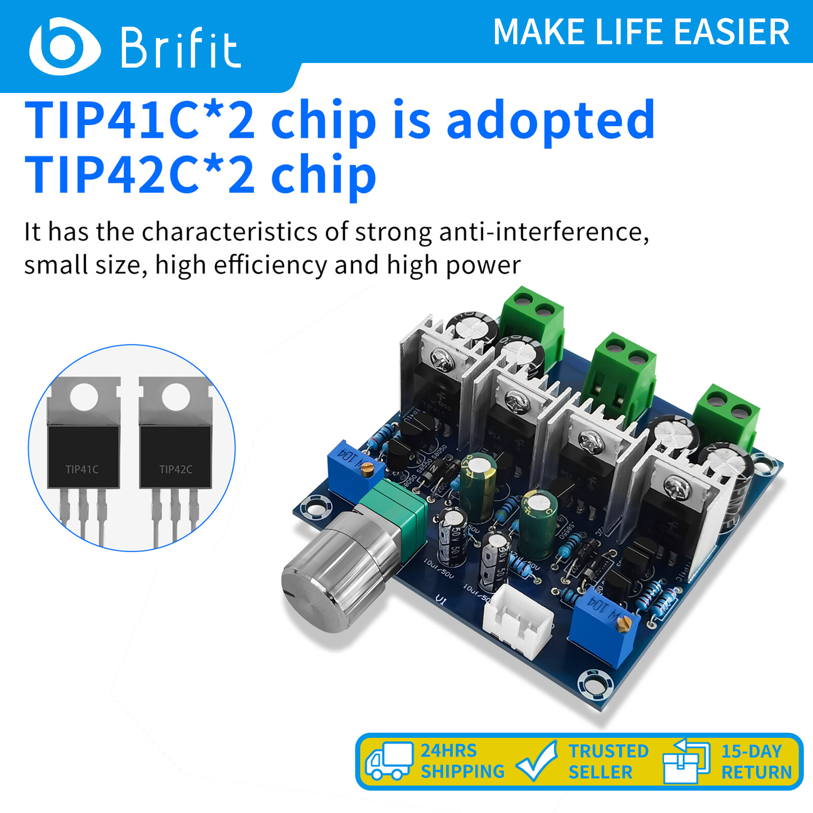 Brifit XH-A851 Class A แผงวงจรอะนาล็อกเครื่องขยายเสียง TIP41C TIP42C 15Wx2 duals ช่องเครื่องขยายเสียงสเตอริโอโมดูล DC24V ราคา 203 บาท*ส่งฟรี