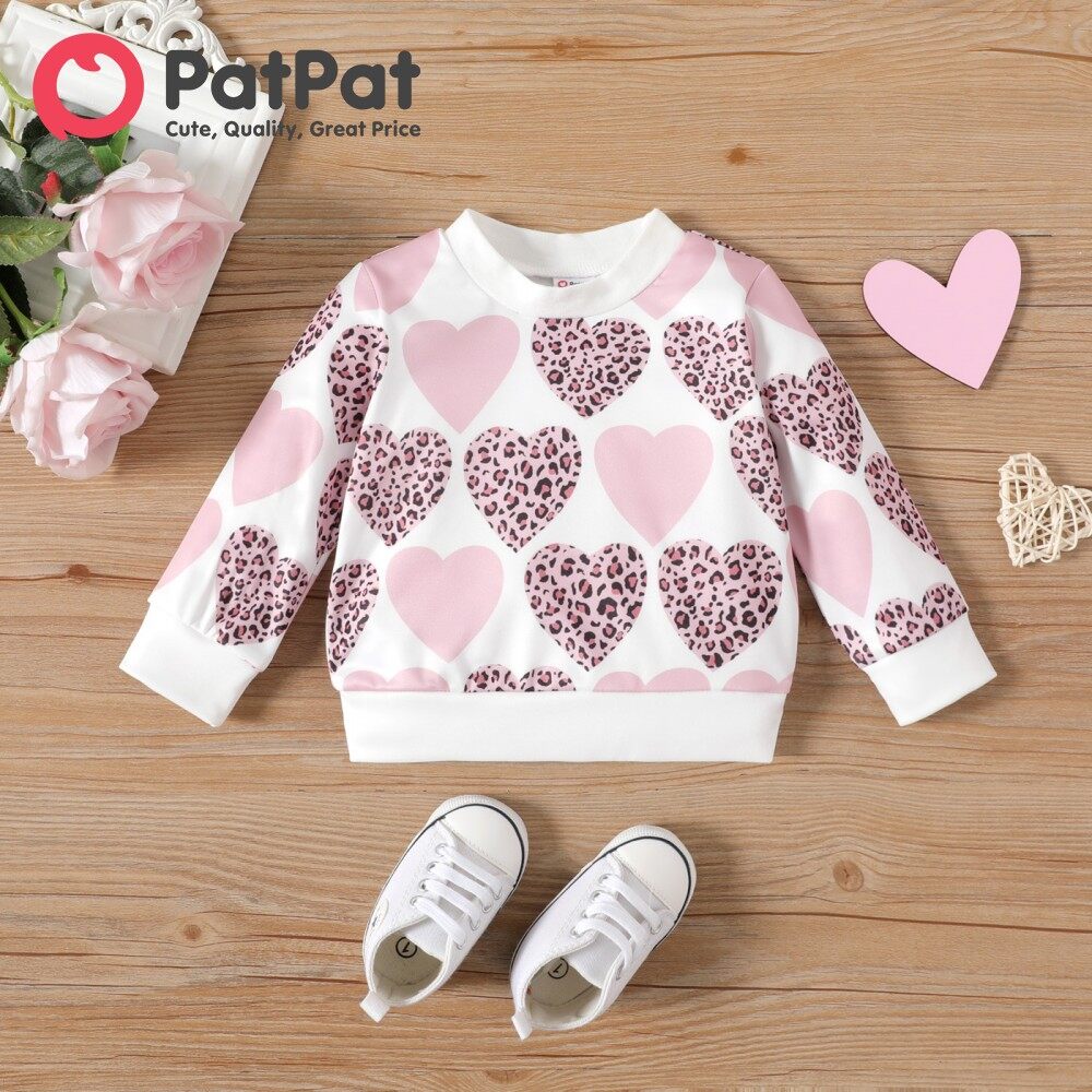 PatPat Valentine s Day Baby Girl Allover Leopard Heart Print Long