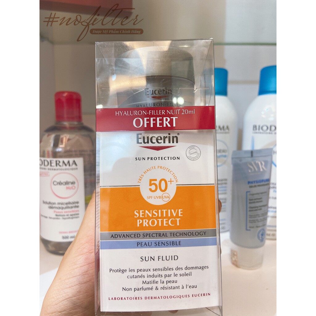 Set Kem Chống Nắng Eucerin Sensitive Protect Sun Fluid SPF 50+ 50ml + Tặng Kem Dưỡng Eucerin Hyaluron Filler Night