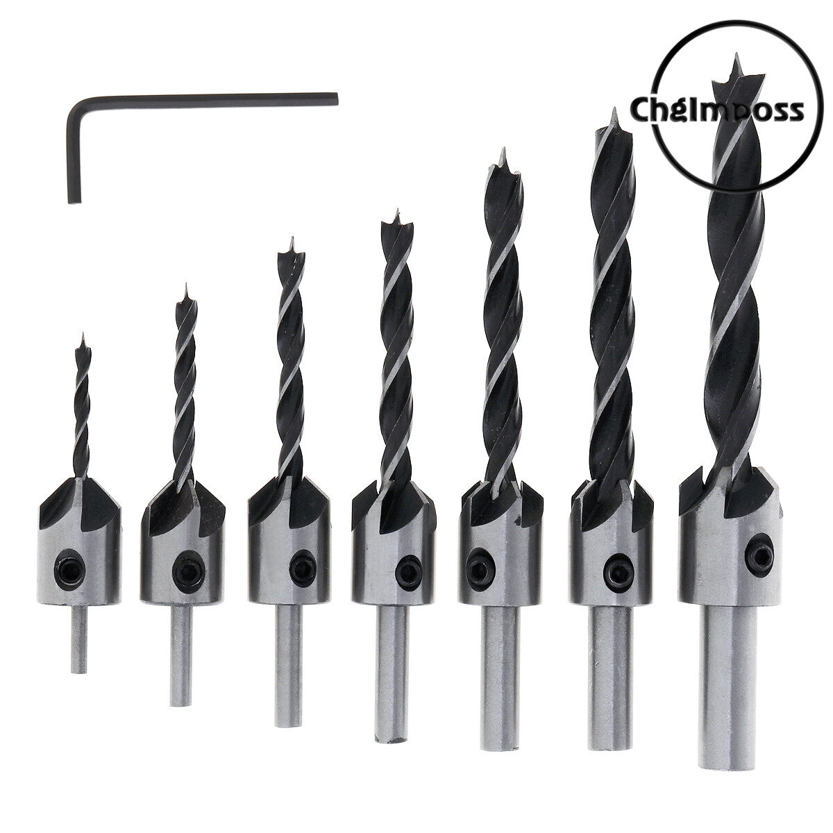 ChgImposs 7 Cái Mũi Khoan Mạ Titan Mũi Khoan Gỗ 3Mm-10Mm Chế Biến Gỗ Mũi Khoan Với 5 Sáo Cho Máy Khoan Băng Ghế Dự Bị Khoan Điện Cầm Tay