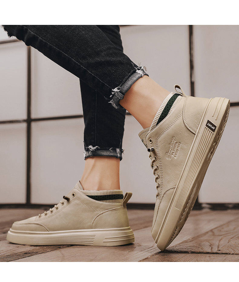 CARTELO shoes mens spring trend versatile high-ankle leather casual shoes mens waterproof and hard-wearing Hight increasing board shoes