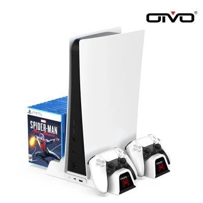 OIVO Vertical Stand with Cooling Fan for PS5 Console,PS5 Digital Edition and PS5 Digital Edition, Charging Station Dock with Dual Controller Charger Ports 12 Game Storage for PS5 (1)