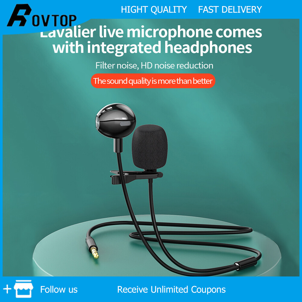Rovtop micro lavalier giảm tiếng ồn độ nét cao để ghi âm và quay video micrô tương thích vlogging 3.5mm/type-c