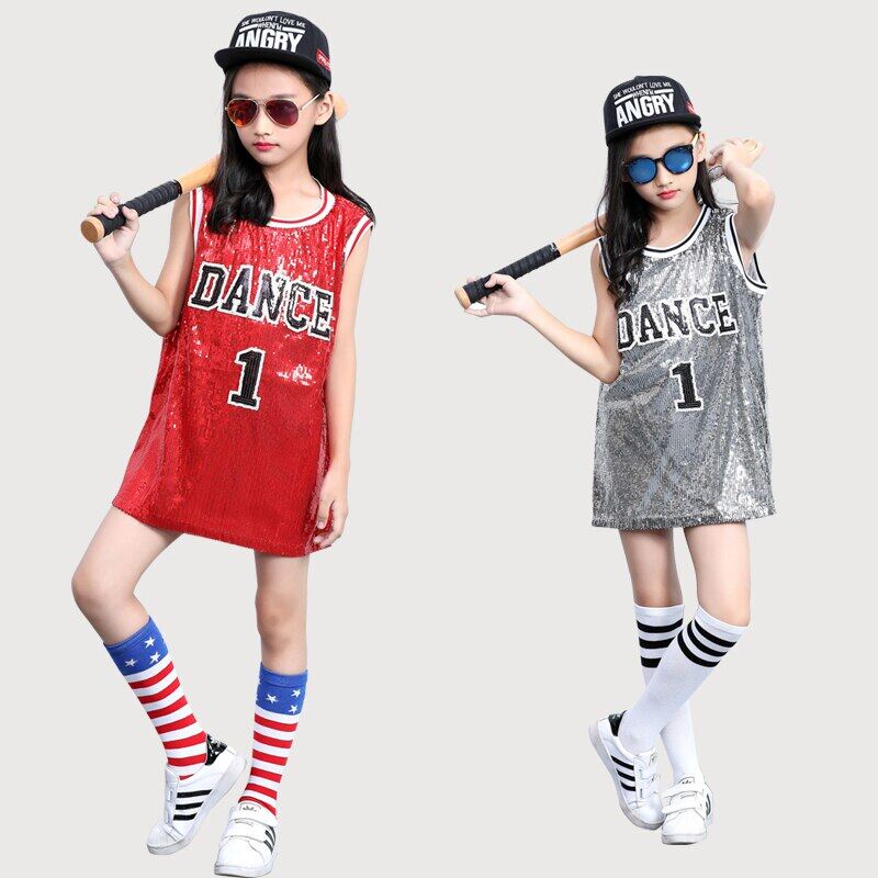 Trẻ em sân khấu quần áo tập nhảy bé Hip-Hop Hip hop Jazz trang phục múa sequin hiện đại ăn mặc quần áo cô gái Cổ Vũ vớ