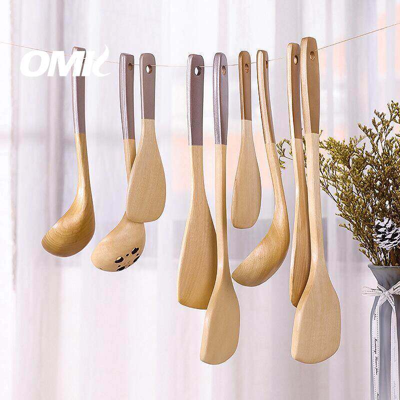 OMK Wooden cookware set serving spoon big shovel kitchen leaky frying shovel rice spatula colander ราคา 59 บาท*ส่งฟรี