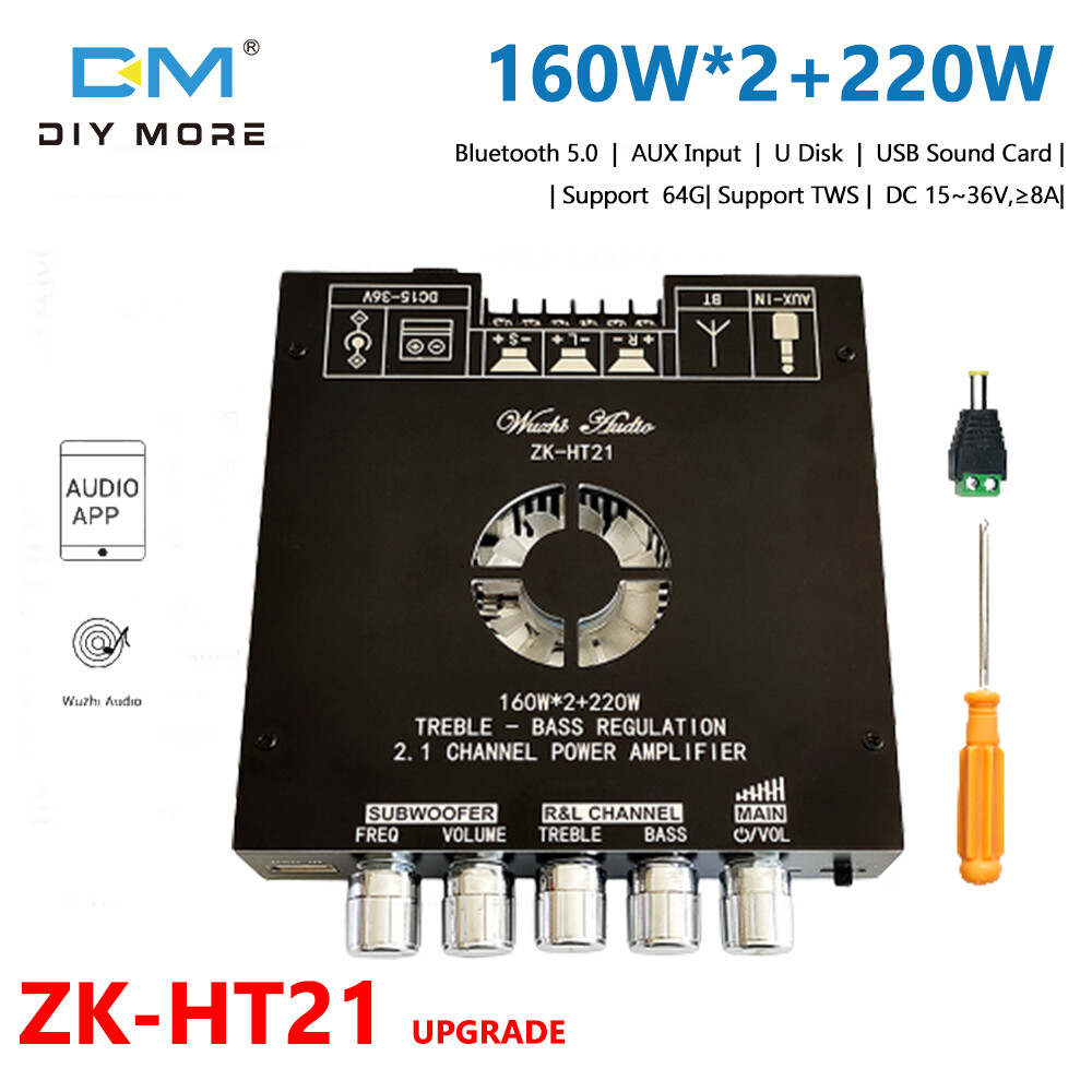 Diymore zk-ht21 nâng cấp 2.1 stereo bluetooth 5.0 mô-đun khuếch đại kỹ thuật số 160wx2+220w bảng khuếch đại âm thanh thiết bị bảng