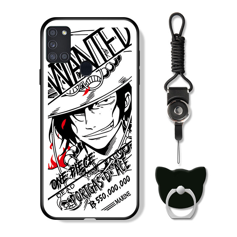 Dành Cho Samsung Galaxy A21s (Nhẫn Đeo Tay + Dây Buộc) Ốp Lưng Luffy Ace Zoro Sabo Sanji Anime Ngầu Nổi Tiếng Nhật Bản Chống Sốc Ốp Lưng Đặt Hàng SketchWanted Ốp Điện Thoại Di Động Bằng Silicon TPU Mềm