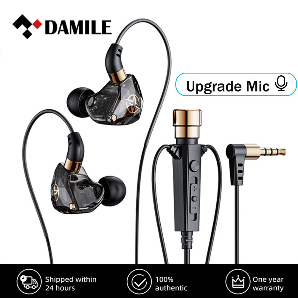 DAMILE KT02 3.5MM Jack Wired Headphones In-Ear Earphone Sport Earbud with Noise-cancelling Dynamic HD Mic For Live Singing Recording ราคา 204 บาท*ส่งฟรี