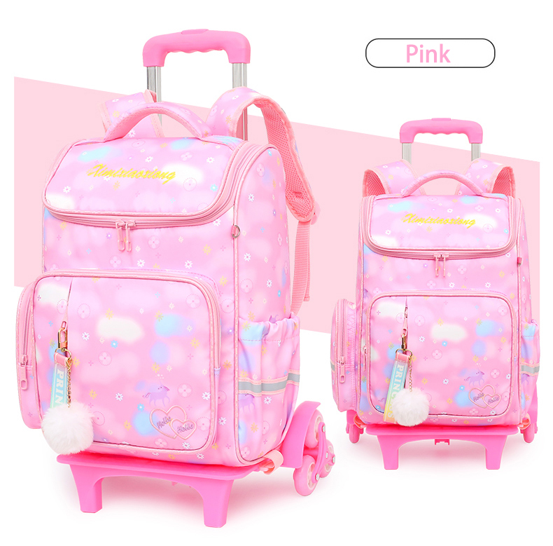 [Primary School Children's Trolley Schoolbag 2PCS Girls Large-capacity Climbing Stairs 6-12 Years Old Backpack,Primary school children bag book trolley 2PCs female large capacity Climb Ladder 6-12 years backpack,] ราคา 287 บาท*ส่งฟรี