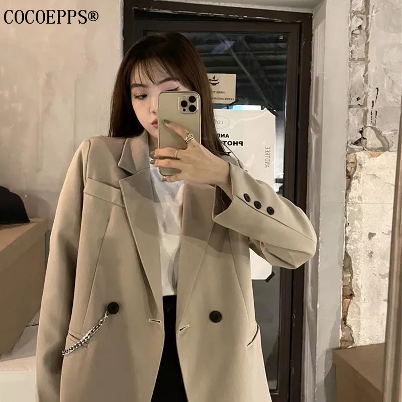 Bộ Com Lê COCOEPPS Áo Khoác Nữ Mới Phong Cách Hàn Quốc Thời Trang Dáng Rộng Xếp Nếp Dài Tay Dễ Nổ TT