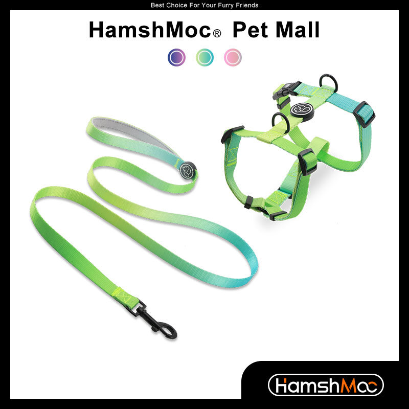 HamshMoc Gradient Dog Harness And Leash Set Adjustable Nylon Pet Harness Soft Padded Dog Leash for Small Medium Large Dogs ราคา 611 บาท*ส่งฟรี