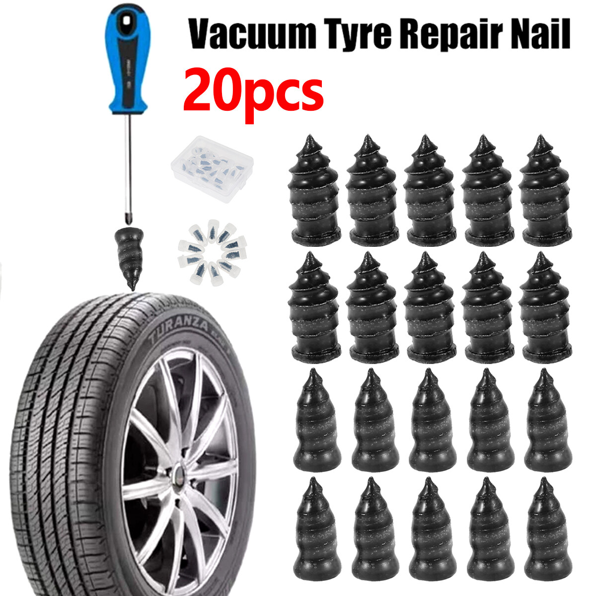 Tire Repair Rubber Nail Large, 30Pcs Quick Fix Tubeless Tyre Repair Kit for Bike Motorcycle Truck Vacuum Tyre Repair Nail 