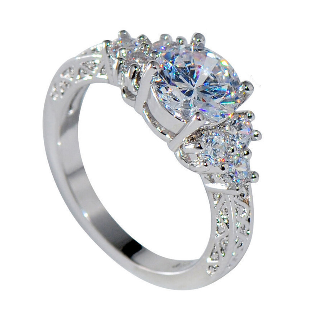 Nhẫn Đính Đá Cubic Zirconia Sang Trọng Cho Nữ, Quà Tặng Trang Sức Nhẫn Cưới Đính Hôn