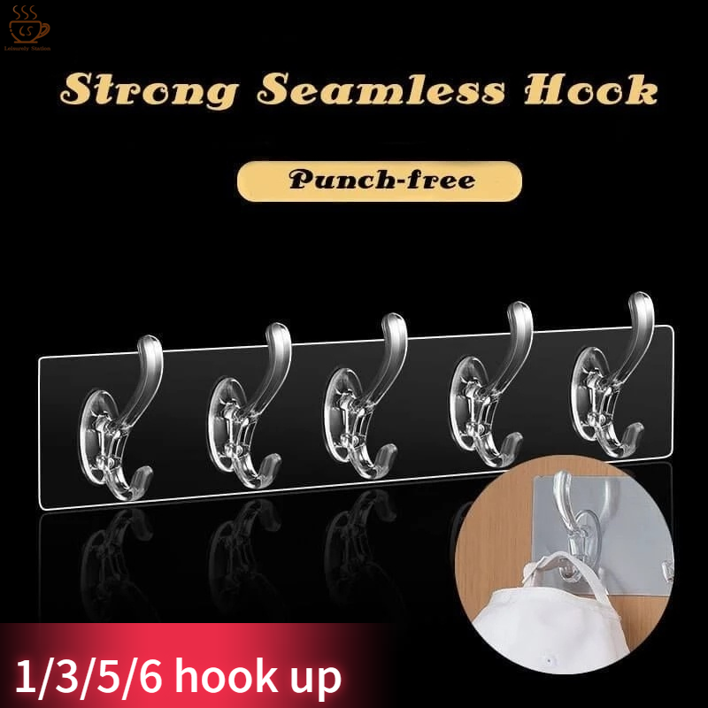 1 3 5 6 Hook Transparent Strong Self Adhesive Hook Wall Mount Simple
