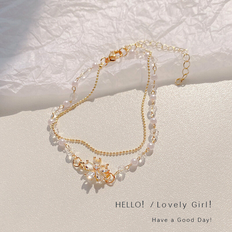 FINE TOO Hai Lớp Đá Zircon Ngọc Trai Vòng Cổ Hoa Được Thiết Kế Bởi Nữ Thiểu Số Với Cảm Giác Gấp Và Đeo Cao Vòng Tay Bạn Gái