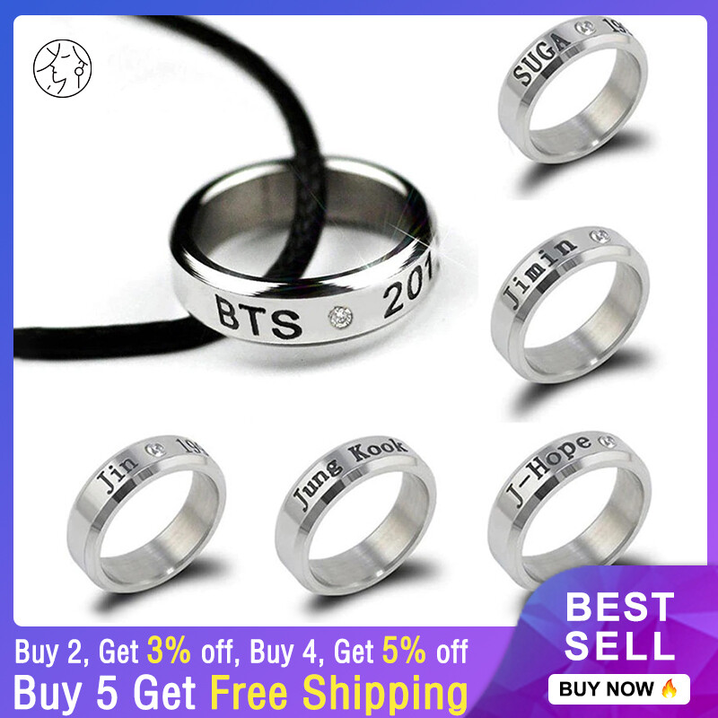 SHIDOMI Nhẫn Thành Viên Kpop Merch BTS Cho Nam Nữ Quà Tặng Thời Trang Chữ Cái Đơn Giản Bằng Thép Không Gỉ Bangtan Boys Jin SUGA J-hope RM Jimin V Jungkook