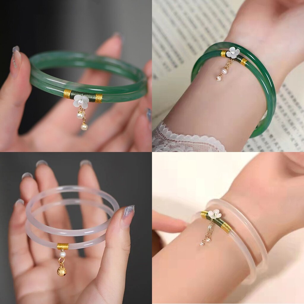 Jade Bracelet gelang tangan Natural Chalcedony Jewelry High Transparency, Perfect and Flawless Exquisite Women's Retro Simple Temperament Gift for Mother