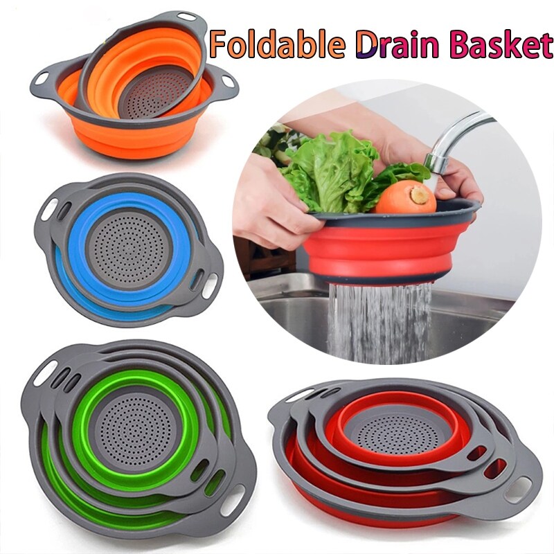 【AW NEW】❀ Foldable Strainer Fruit Vegetable Washing Basket Colander Dish Drainer Silicon Collapsible Kitchen Storage Tool