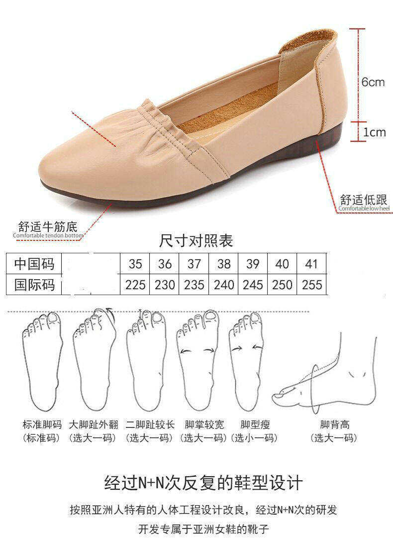 wtMei korean wedge leather mother shoes Women's Soft Bottom Shallow Mouth White Leather Shoes Soft Leather Pointed Flat Shoes