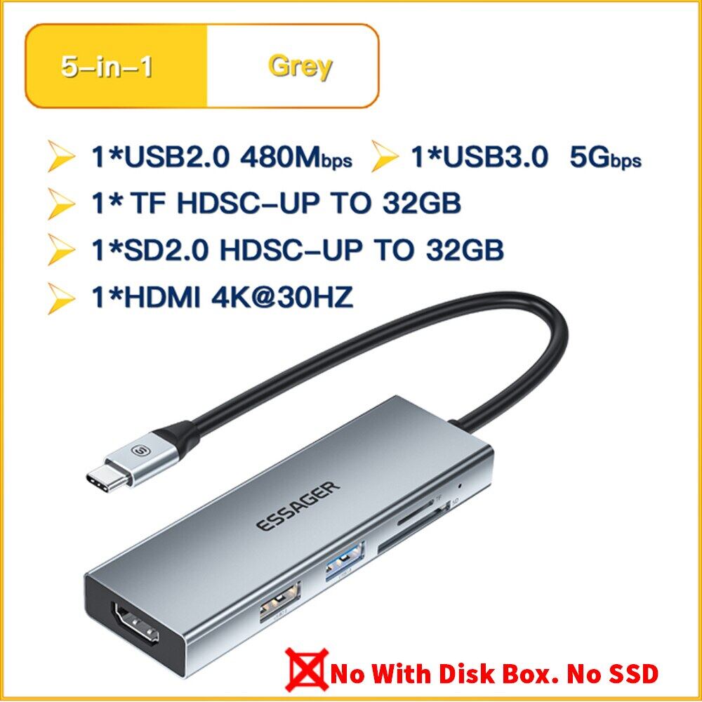 Essager 8-in-1 USB3.0 Hub Với Đĩa Chức Năng Lưu Trữ loại USB C Để HDMI 4K Tương Thích Máy Tính Xách