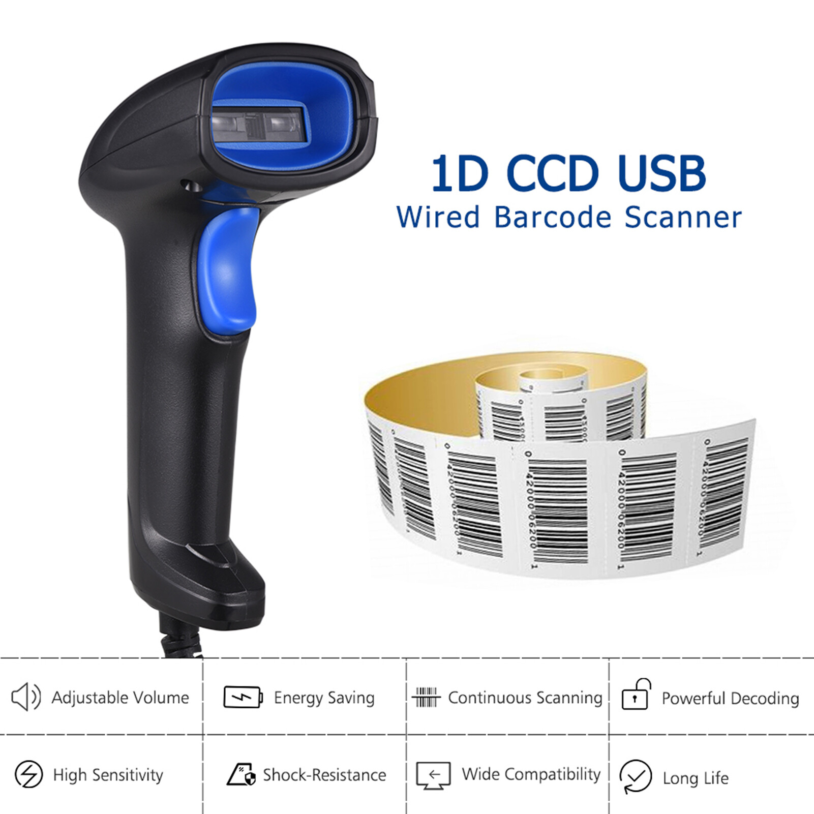 Máy quét mã vạch ccd cầm tay máy quét mã vạch 1d có dây usb tự động cho thanh toán di động quét màn hình máy tính