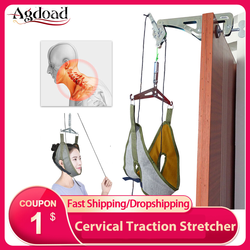 Agdoad Bộ kéo cổ treo qua cửa Điều chỉnh cột sống cổ dây đai Điều chỉnh cổ Căng da giảm đau Máy mát xa đầu