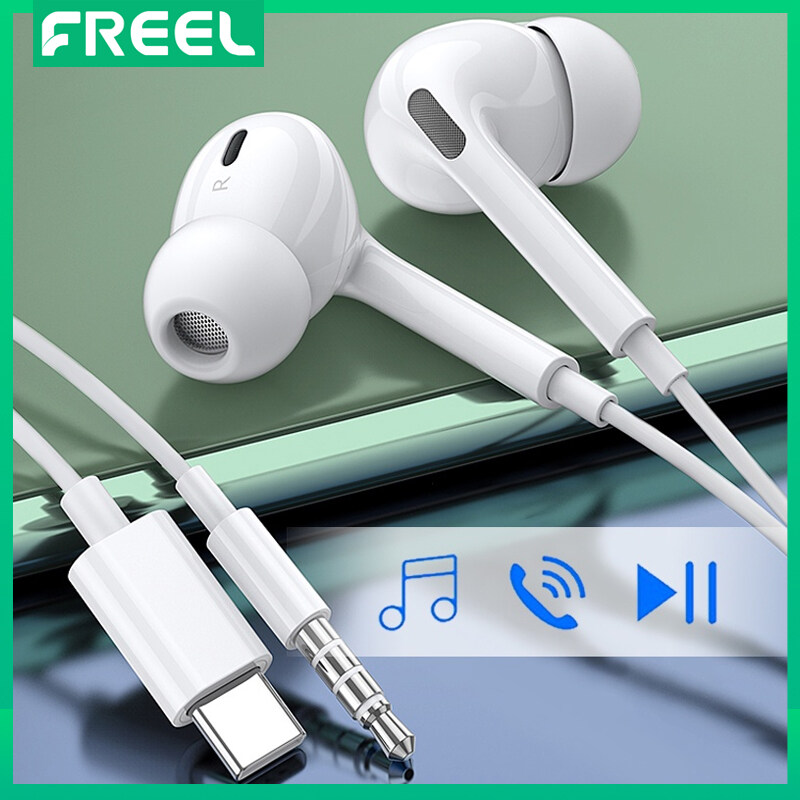 FREEL Tai Nghe USB C Tai Nghe HiFi Stereo USB Type C Tai Nghe Nhét Tai Giắc Cắm 3.5Mm Tai Nghe Có Mic Và Điều Khiển Âm Lượng Tương Thích Với Samsung Galaxy S22 Ultra S21 A51Google Pixel HUAWEI