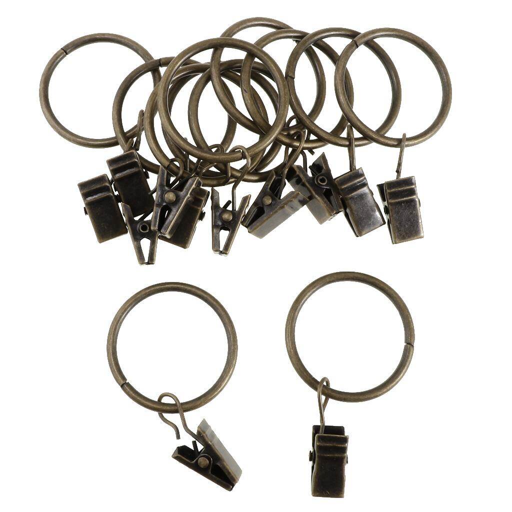 Baoblaze Rèm Cửa Kim Loại 12 Món, Nhẫn Treo Rèm Có Kẹp, Đồng 25Mm