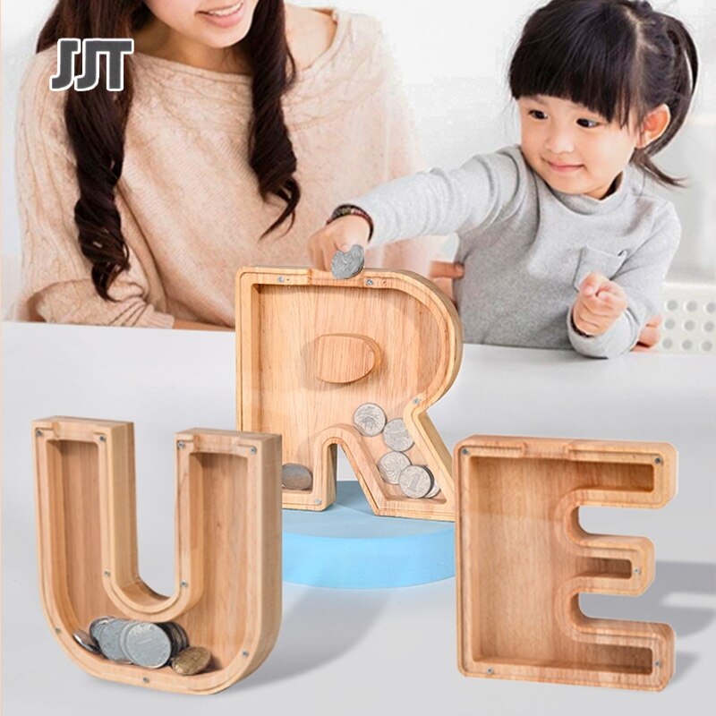 JJT ATM con heo đất con heo đất con heo đất bằng gỗ con heo đất bằng gỗ cao su bảng chữ cái tiếng Anh con heo đất bằng gỗ rõ ràng trang trí nhà sáng tạo