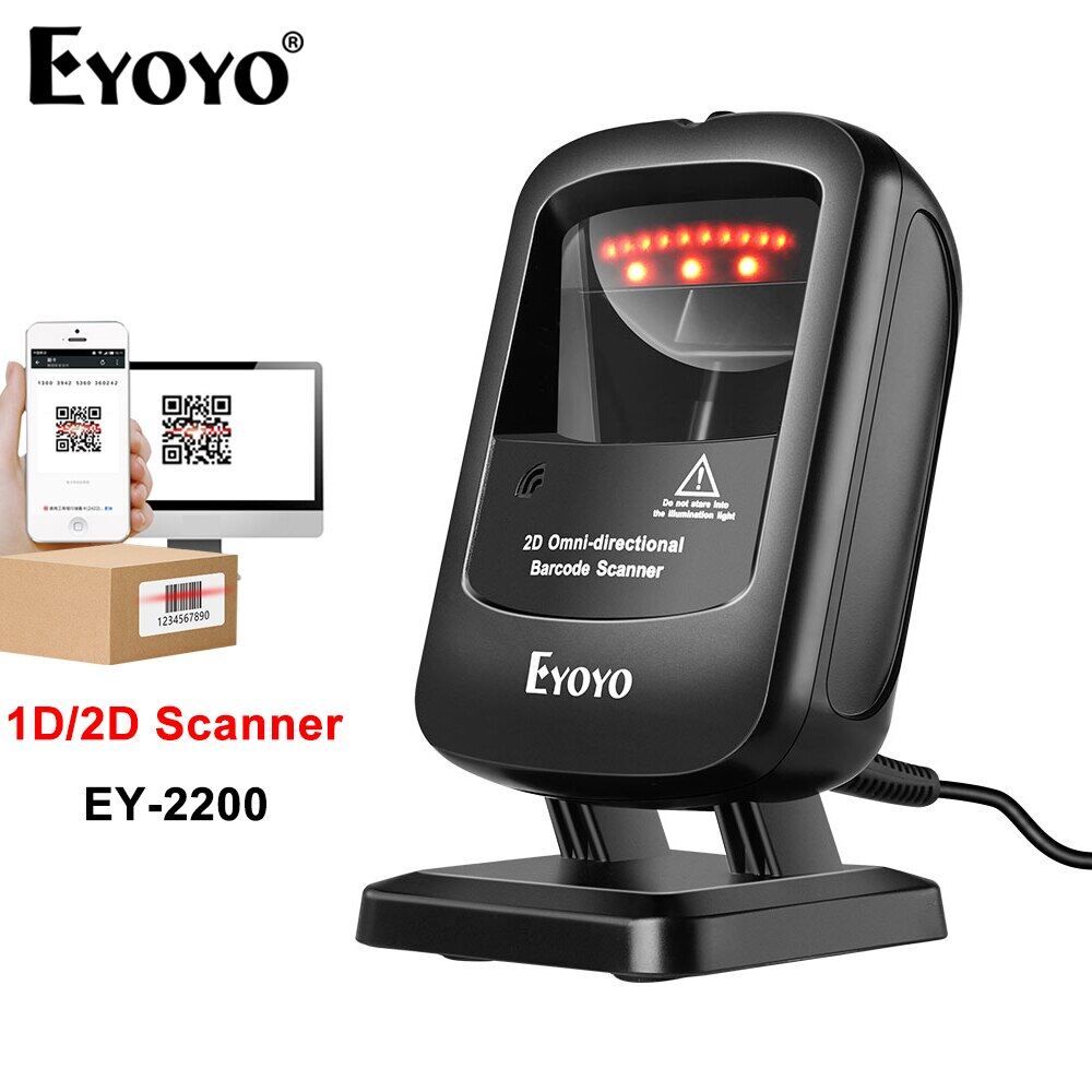 Eyoyo EY-2200 Nâng cấp hình ảnh màn hình 2D Đầu đọc mã QR đa hướng có dây USB rảnh tay máy quét mã vạch Máy tính để bàn cho cửa hàng/trung tâm mua sắm