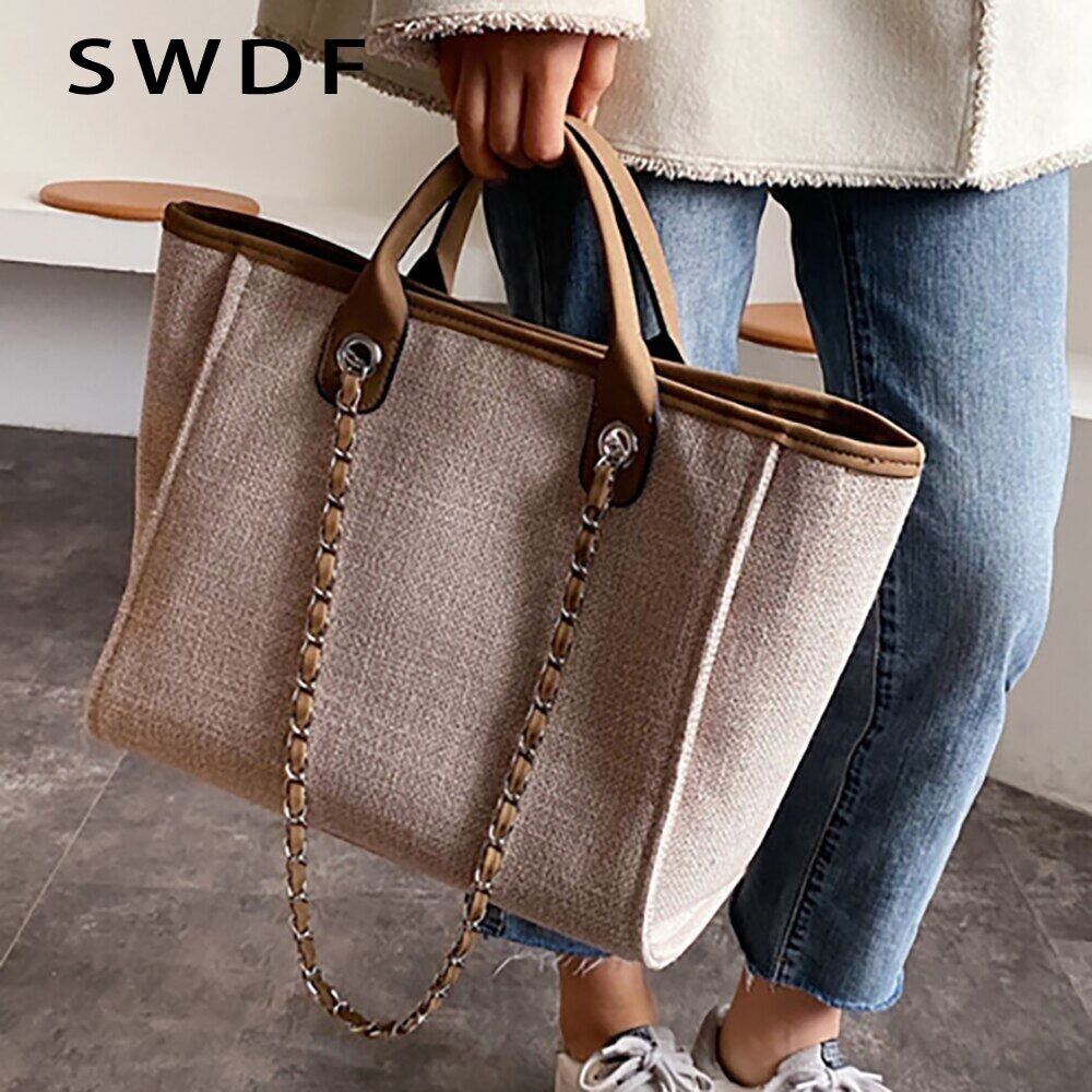 SWDF Women Tote Bag Designer Female Shoulder Bag Casual New Chain Messenger Bags Canvas Leisure Handbags Women's Bag 2023 Trend