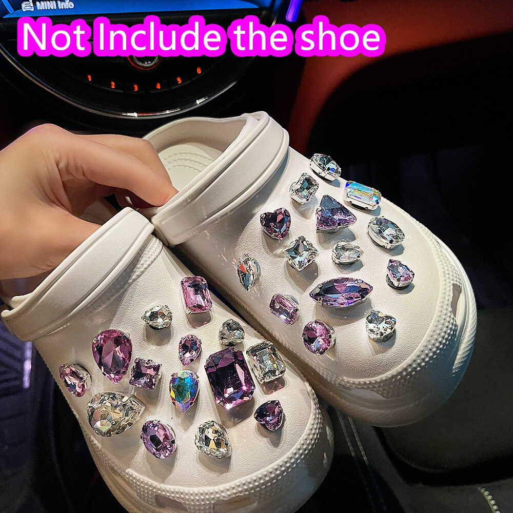 30 cái/lốc màu tím tinh thể nhân tạo Rhinestone của phụ nữ quyến rũ Giày crocs Giày phụ nữ quyến rũ trang trí phụ kiện cho CROCS pin phụ nữ Giày