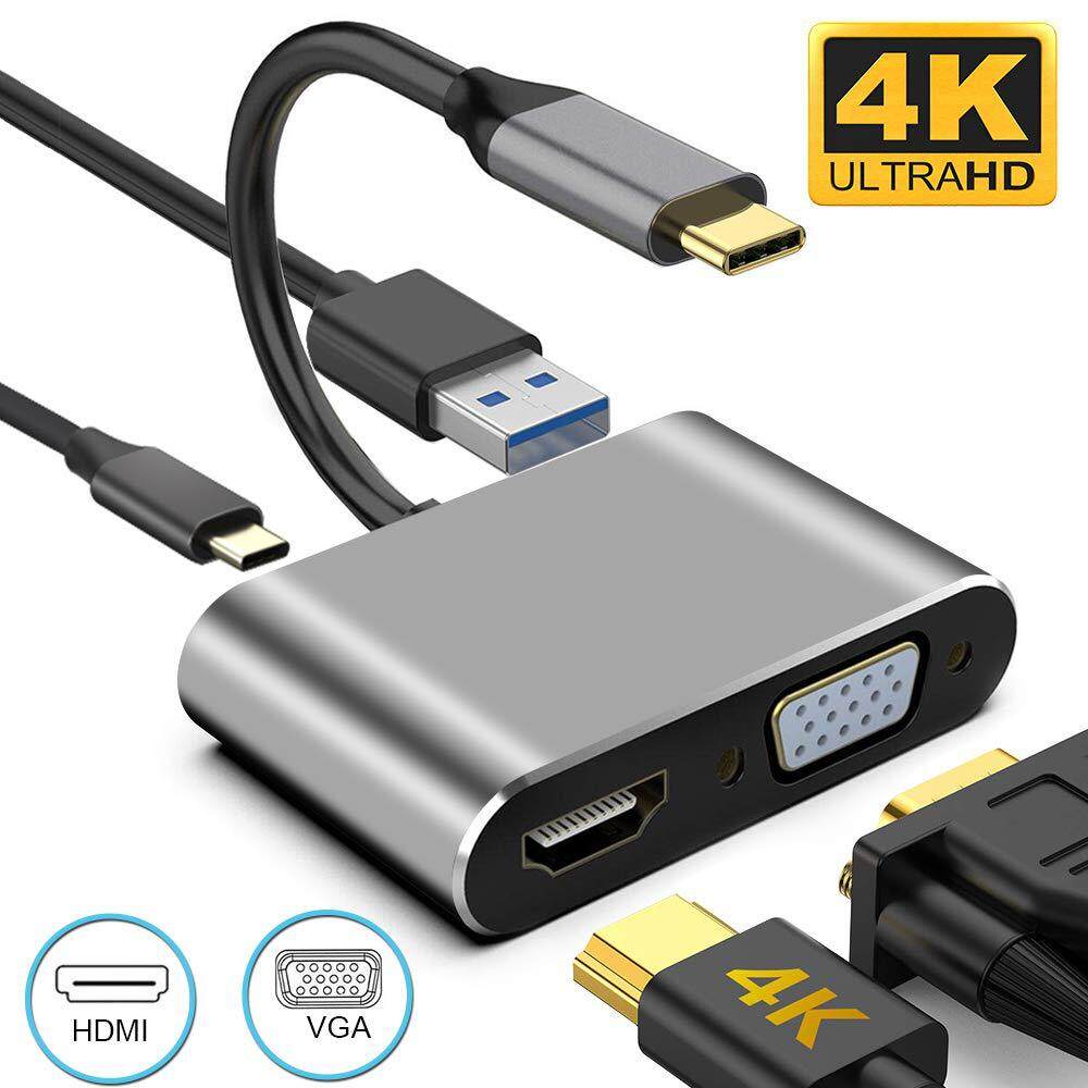 Lanzini bộ chuyển đổi âm thanh usb 3.0 type-c 4k hdmi + vga + usb + pd hub chuyển đổi type c sang hdmi/vga/usb/usb-c
