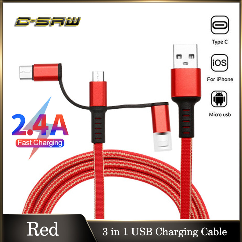 Cáp Sạc C-SAW 3 Trong 1 USB-A Đến USB-C, Cáp Sạc Nhanh Micro USB Lightning Type-C Cho Vivo Xiaomi iPhone Sumsung HUAWEI