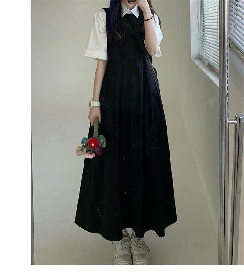 [Two sides can be worn] Korean style Japanese style mid-length suspender dress female student suspender dress summer one-piece suit