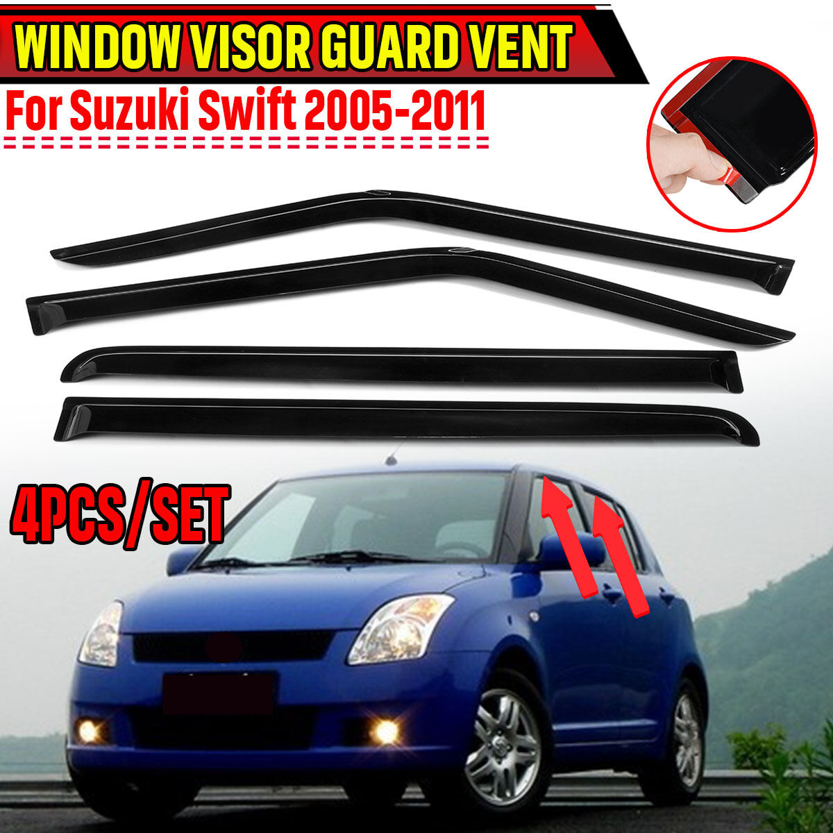 4x tấm chắn cửa sổ bên hông xe hơi mới cho suzuki swift 2005-2011 tấm chắn mưa nắng gió tấm chắn cửa sổ tấm chắn cửa thông hơi mái che