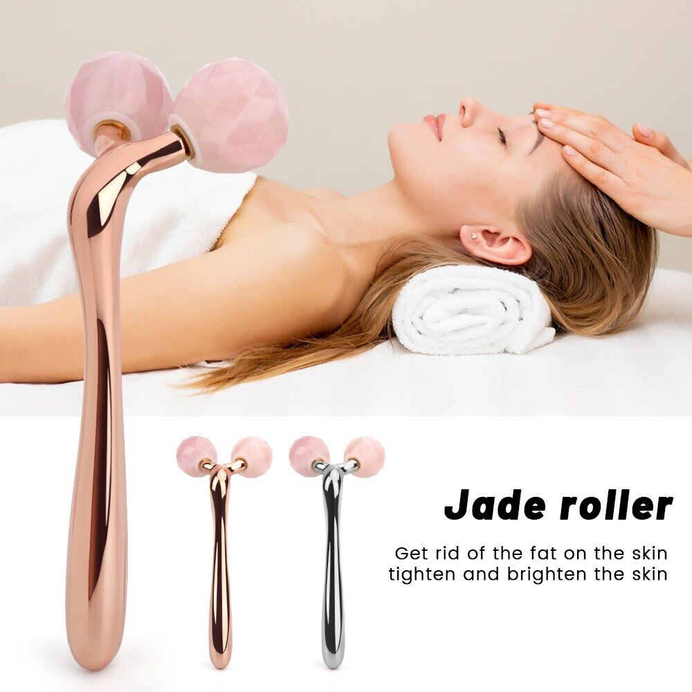 New 3D Face Massager Rose Quartz Jade Roller Pink Facial Roller Nature