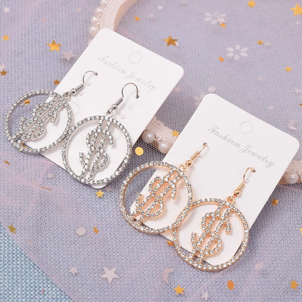 Bông tai mặt dây chuyền thanh lịch phóng đại Bông tai đô la biểu tượng hình dạng trang sức cưới tối giản đơn giản