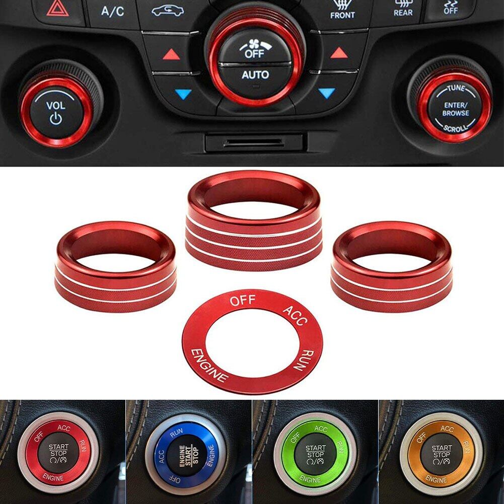 Red Air Conditioning Button Cover & Engine Start Button Knob Trim for 2015-2020 Dodge Challenger Charger 
