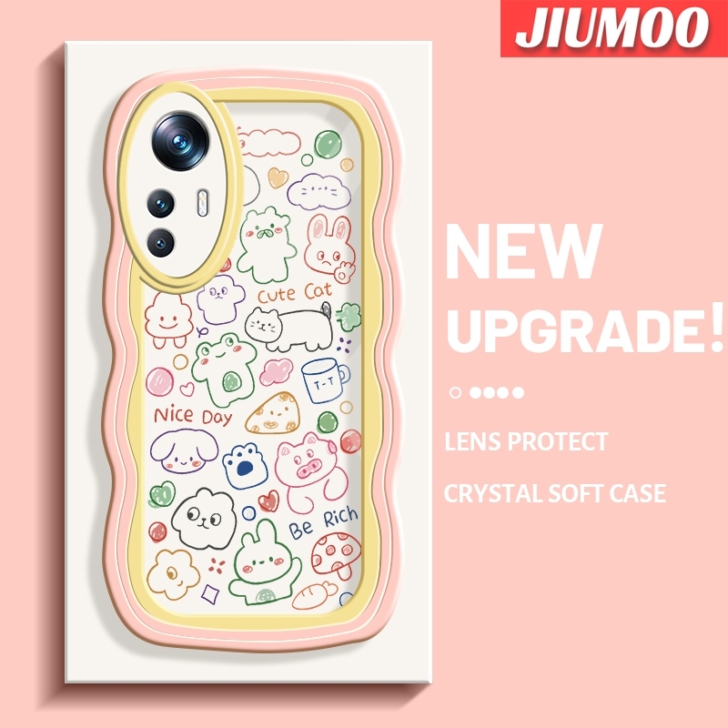 JIUMOO Case For Xiaomi 12T Pro 11T Pro Poco X4 Pro 5G Case Cartoon Personality Animal Pattern Colour Wave Border Soft Shockproof Phone Cases Transparent TPU Silicone Casing All inclusive Camera Head Protective Cover