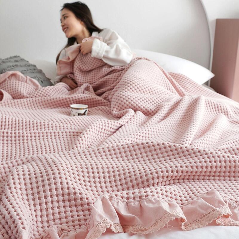 CIFbuy 100% Cotton Soft Bed Plaid Home Japenese Knitted Blanket Corn Grain Waffle Embossed Summer Ruffles Warm Plaid Throw Bedspread ราคา 587 บาท*ส่งฟรี