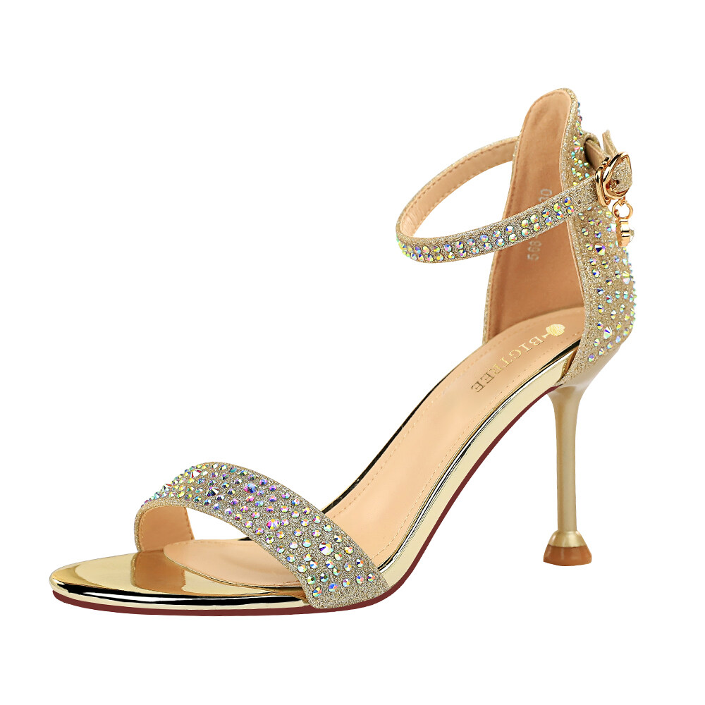 Fashion Heeled Sandals Ankle Strap High Heels Sandals Women crystal Party