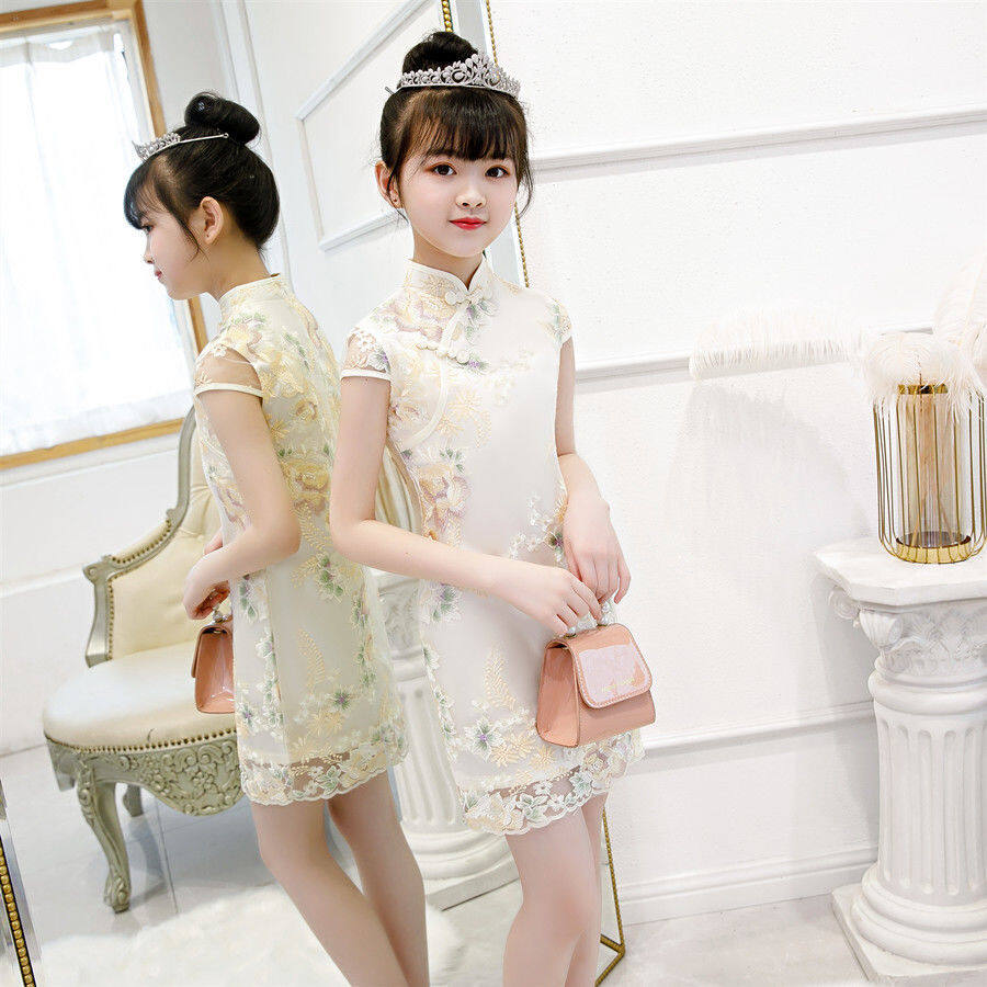 Girls cheongsam dress summer dress children's dress 2021 New Princess dress fashionable skirt girl Han Chinese clothing