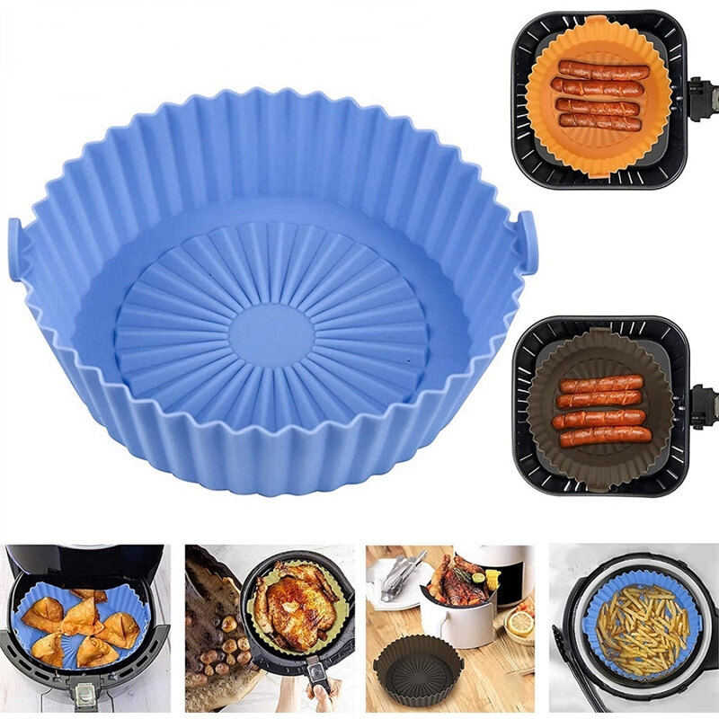 [Gia Dụng Thanh Lịch] Chảo Chiên Không Dầu Bằng Silicon Giỏ Nướng Bằng Silicon Có Thể Tái Sử Dụng Khay Dụng Cụ Nướng Bánh Tấm Lót Silicon Cho Nồi Chiên Không Khí Đa Năng