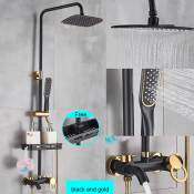 Black Wall Mount Shower Faucet Set with Rainfall Function