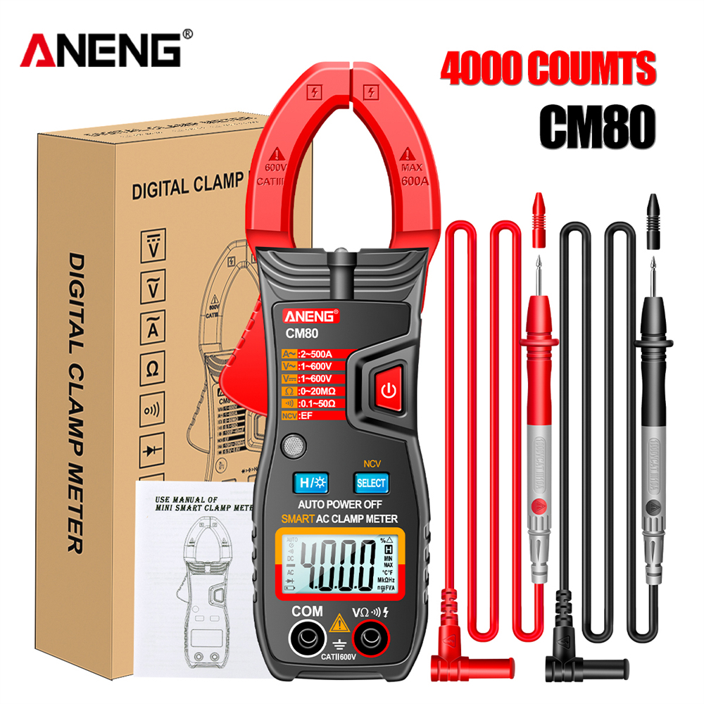 Aubtool aneng đồng hồ kẹp kỹ thuật số kìm dòng điện 500a dc/ac vôn kế không tiếp xúc phạm vi tự động máy kiểm tra điện trở rms thật lcd màu đen