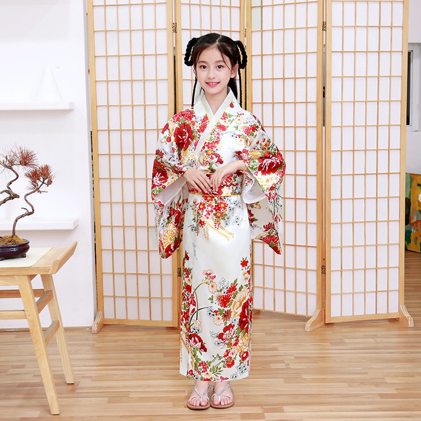【Ready Stock】 120-150cm Princess Kids Girls Japanese Traditional Kimono Dress Floral Bathing Yukata with Obi Bow Luxury Performance Clothing ราคา  484 บาท*ส่งฟรี